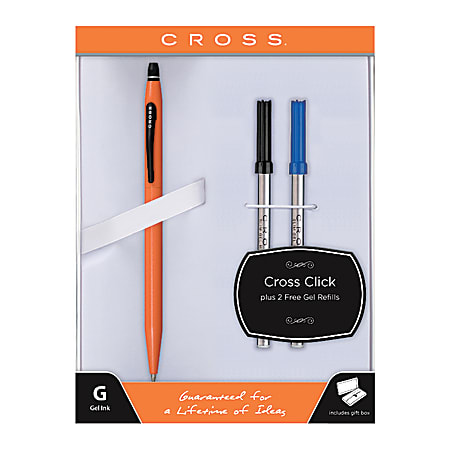 Cross® Click Gel Pen, Rollerball, Medium Point, 1.0 mm, Orange Barrel, Black Ink