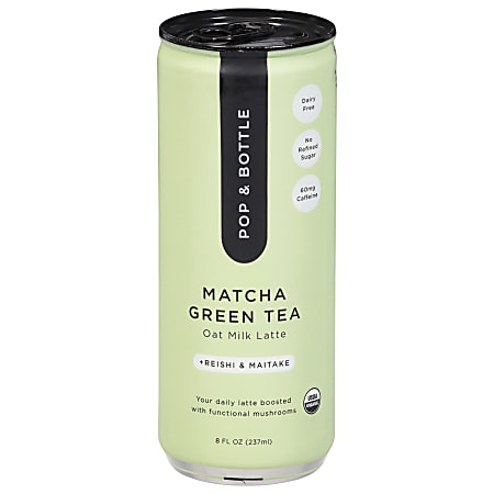 Pop & Bottle Oat Milk Lattes, Matcha Green Tea, 8 Oz, Total Qty 12