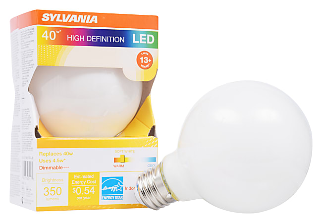 Sylvania LEDvance G25 Dimmable 350 Lumens LED Light Bulbs, 4.5 Watt, 2700 Kelvin/Soft White, Case Of 6 Bulbs