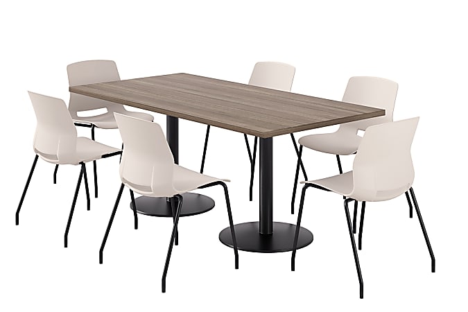 KFI Studios Proof Rectangle Pedestal Table With Imme Chairs, 31-3/4”H x 72”W x 36”D, Studio Teak Top/Black Base/Moonbeam Chairs