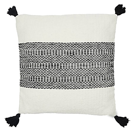 Dormify Brooklyn Embroidered Woven Tassel Square Pillow Cover, Black/White