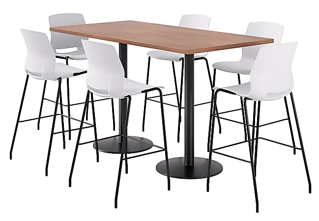 KFI Studios Proof Bistro Rectangle Pedestal Table With 6 Imme Barstools, 43-1/2"H x 72"W x 36"D, River Cherry/Black/White Stools