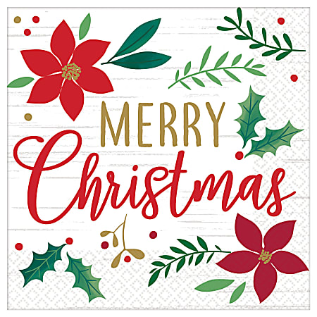 Amscan Christmas Wishes 2-Ply Luncheon Napkins, 6-1/2" x 6-1/2", 16 Napkins Per Pack, Set Of 5 Packs