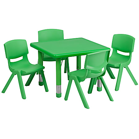 Flash Furniture 24'' Square Plastic Height-Adjustable Activity Tables With 4 Chairs, Green