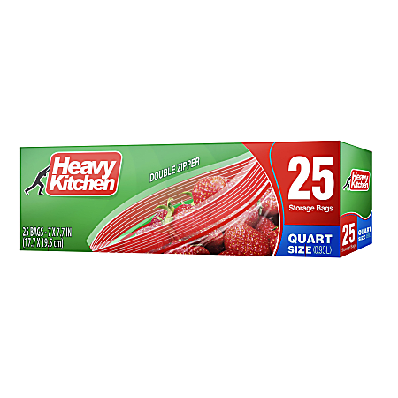 Heavy Kitchen Storage Bags, Zipper, Quart, Clear, Total Qty 25