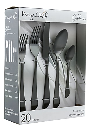 MegaChef Gibbous Stainless-Steel 20-Piece Flatware Utensil Set, Black