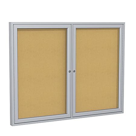 Ghent 2-Door Enclosed Cork Bulletin Board, 48" x 60", Natural, Satin Aluminum Frame