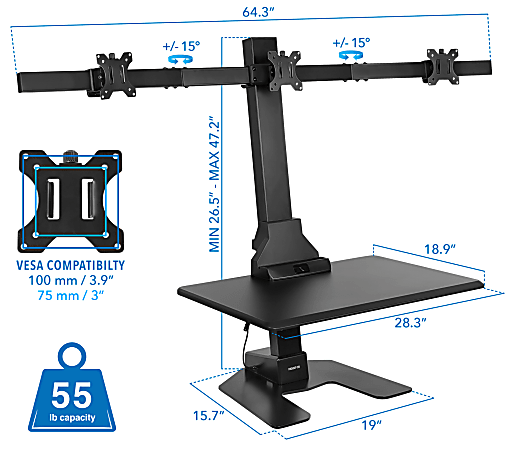 Mount It MI 7983 Triple Monitor Electric Standing Desk Riser Black