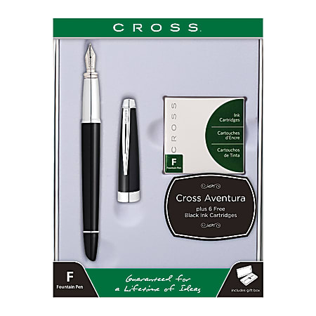 Cross® Aventura Fountain Pen, Medium Point, 0.42 - 0.54 mm, Assorted Barrels, Black Ink