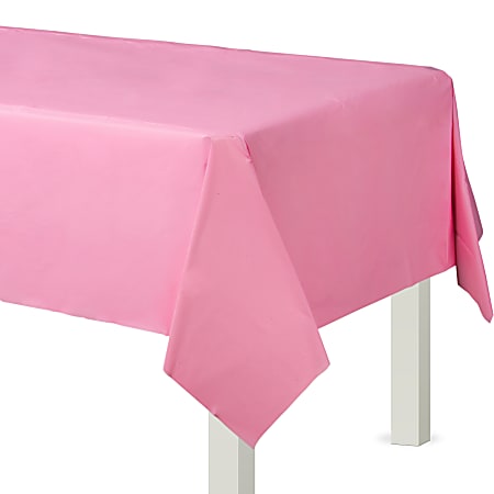 Amscan Flannel-Backed Vinyl Table Covers, 54” x 108”, New Pink, Set Of 2 Covers