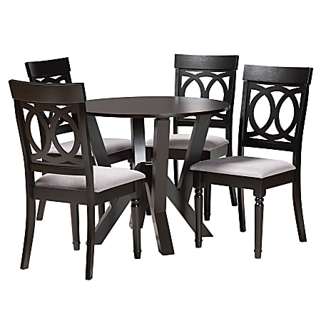Baxton Studio Angie Modern Fabric/Finished Wood 5-Piece Dining Set, Gray/Dark Brown