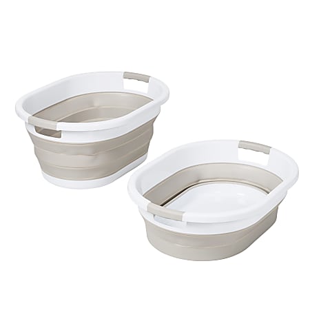 Honey-Can-Do Collapsible Laundry Baskets, 10-13/16"H x 17-3/4"W x 24"D, Warm Gray/White, Set Of 2 Baskets