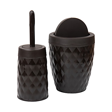 Mind Reader Basket Collection Round Diamond Wastepaper Basket And Toilet Brush Set, Brown