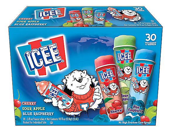 Icee Freeze Squeeze Up Tubes Variety Pack, 89.92 Oz, Box Of 30 Tubes