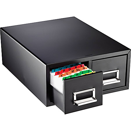 Major Metalfab Steel 2-Drawer Index Card Storage File Box, 4" x 6", Black