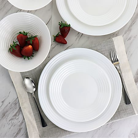 Gibson Ultra Patio 12 Piece Tempered Opal Glass Dinnerware Set White ODP Business Solutions