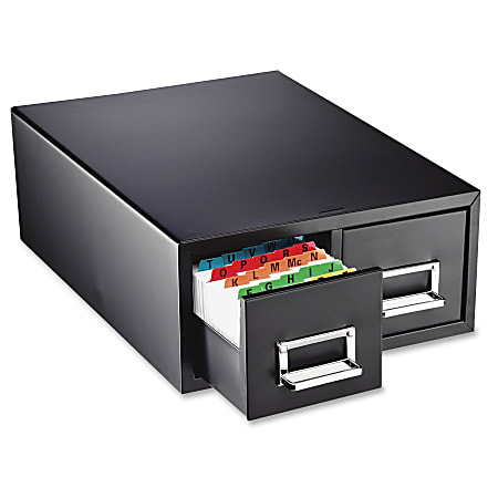 Major Metalfab 16" Card File Box, Double Drawer, 6" x 9", Black