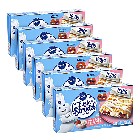 Pillsbury Toaster Strudels, Cream Cheese Strawberry, 11.7 Oz, 6 Strudels Per Pack, Carton Of 6 Packs