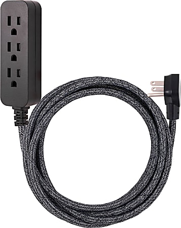 Cordinate 3-Outlet Extension Cord, 10', Black/Gray Heather