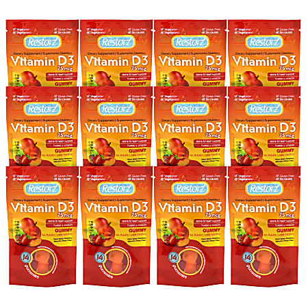 RESTORZ HealthRight Vitamin D3 Gummies, 14 Gummies Per Pack, Case Of 12 Packs