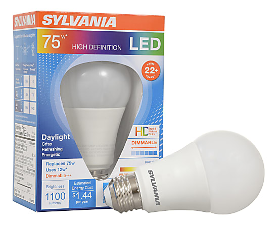 Sylvania LEDvance A19 Dimmable 1100 Lumens LED Light Bulbs, 12 Watt, 5000 Kelvin/Daylight, Case Of 6 Bulbs