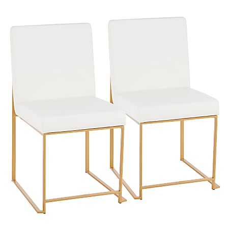 LumiSource Fuji High Back Dining Chairs, Faux Lether, White/Gold, Set Of 2 Chairs