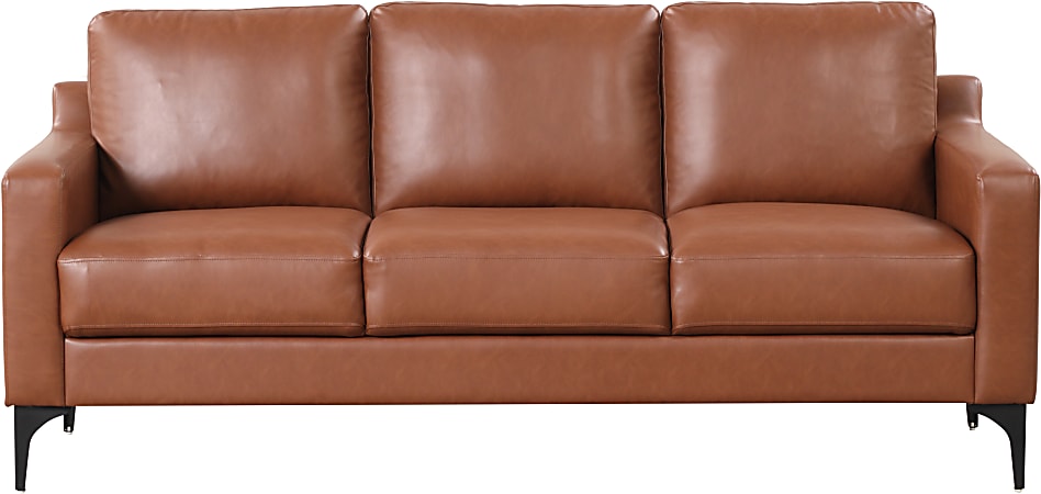 Lifestyle Solutions Serta Florence Faux Leather Sofa, 35"H x 78"W x 33-1/2"D, Brown