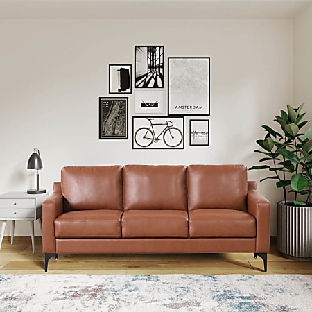 Lifestyle Solutions Serta Florence Faux Leather Sofa 35 H x 78 W x 33 12 D Brown Office Depot