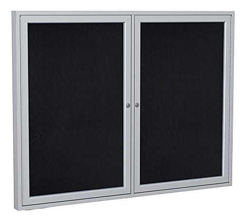 Ghent 2-Door Enclosed Recycled Rubber Bulletin Board, 48" x 60", Black Satin Aluminum Frame
