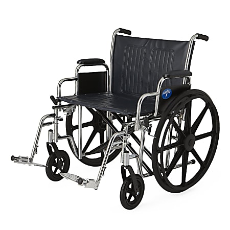 Medline Extra-Wide Folding Wheelchair With Full-Length Arms, 22"W Seat, 34"H x 15"W x 38"D, Black/Silver