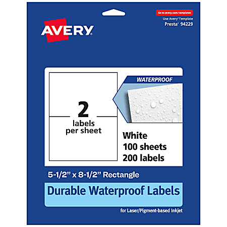 Avery® Waterproof Permanent Labels, 94229-WMF100, Rectangle,
