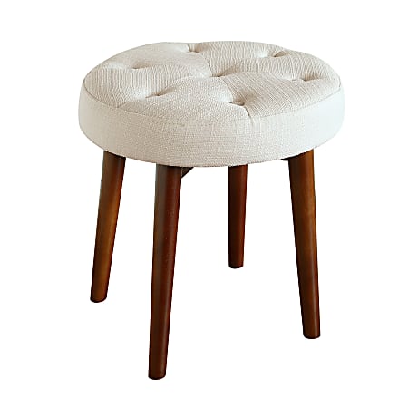 Elle Décor Penelope Round Tufted Stool, Antique Ivory/Brown
