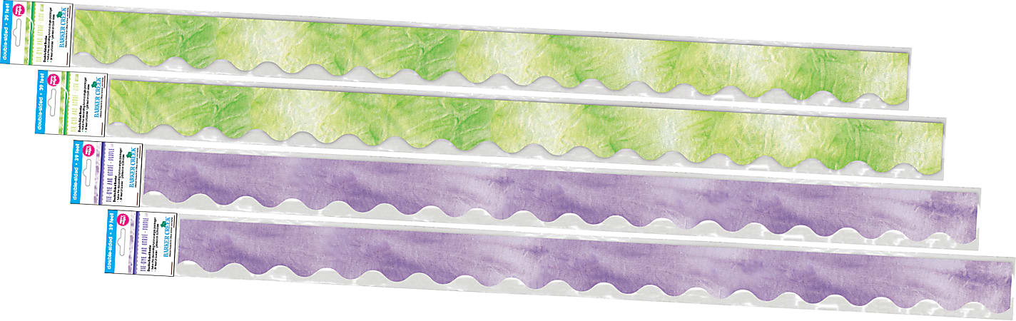 Barker Creek Double-Sided Scalloped-Edge Border Strips, 2-1/4" x 36", Purple/Lime Tie-Dye And Ombré, Pack Of 52 Strips