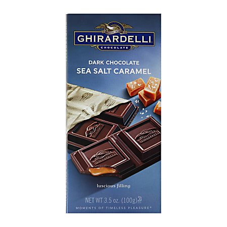 Ghirardelli® Chocolate Bars, Dark Chocolate And Sea Salt Caramel, 3.5 Oz, Pack Of 12 Bars