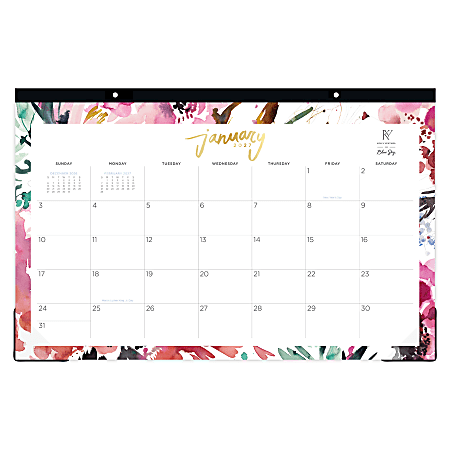2027 Blue Sky Magenta Blooms Monthly Desk Pad Planning Calendar, 17x11, 0%, Magenta Blooms, Jan–Dec, RY27