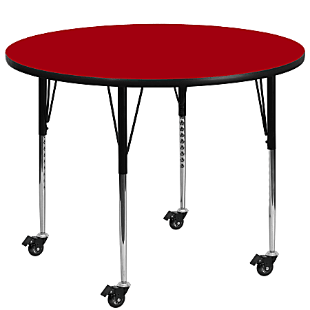 Flash Furniture Mobile Height Adjustable Thermal Laminate Round Activity Table, 30-3/8”H x 60''W, Red