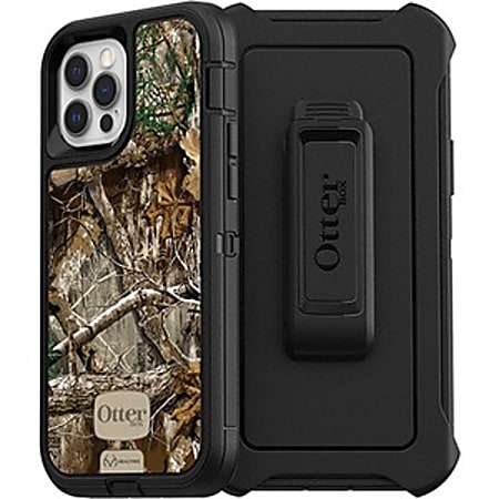 OtterBox Defender Rugged Carrying Case Holster For Apple® iPhone® 12 And iPhone® 12 Pro Smartphone, RealTree Edge Black