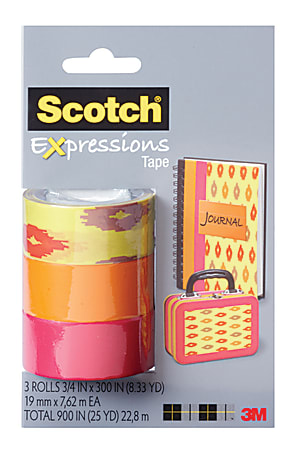 Scotch® Expressions Tape, 3/4" x 300", Orange/Pink/Sherbert, Pack Of 3