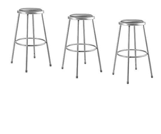 National Public Seating Vinyl-Padded Stools, 30"H, Gray, Set Of 3