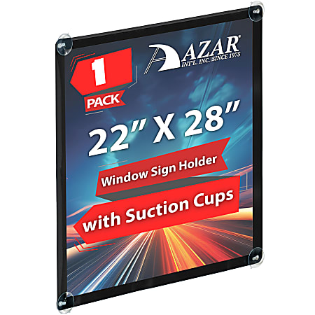 Azar Displays Window Sign Holder Frame With Suction Cups, 22” x 28”, Black