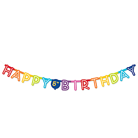 Amscan Go Brightly Banner, 5-3/4” x 72”, Happy Birthday Rainbow