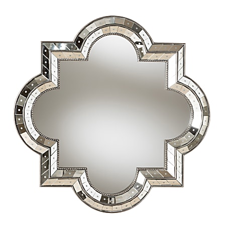Baxton Studio Art Deco Quatrefoil Accent Wall Mirror, 34" x 34", Antique Silver