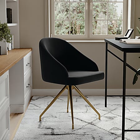 Martha Stewart Sora Upholstered Mid-Back Stationary Office Task Chair, Velvet, Black/Polished Nickel