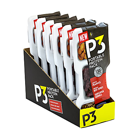 P3 Chipotle Peanuts, Original Beef Jerky And Sunflower Kernels Portable Protein Pack, 1.8 Oz, Box Of 6 Packs