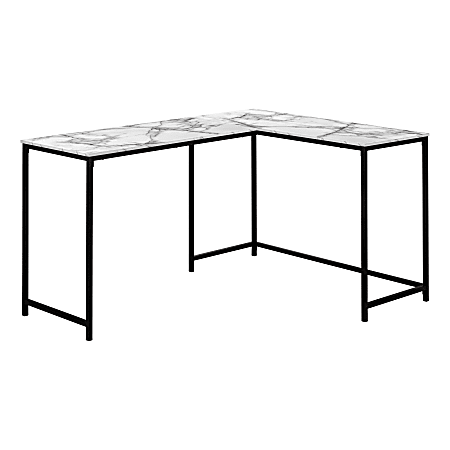 Monarch Specialties Barry 59"W L-Shaped Computer Desk, White Marble