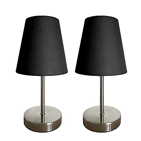 Simple Designs Sand Nickel Mini Basic Table Lamp Set with Black Fabric Shades