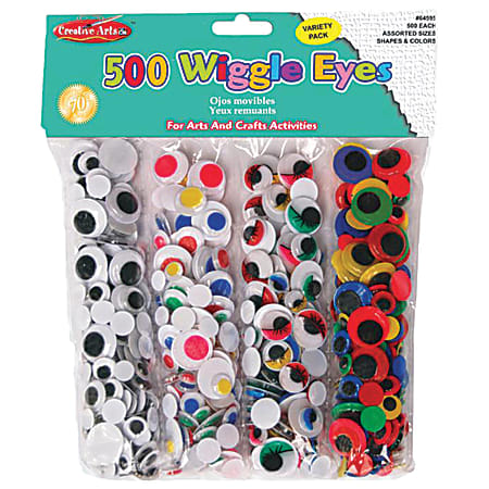 Charles Leonard Creative Arts Wiggle Eyes, Assorted Sizes/Colors, Pack Of 500 Wiggle Eyes