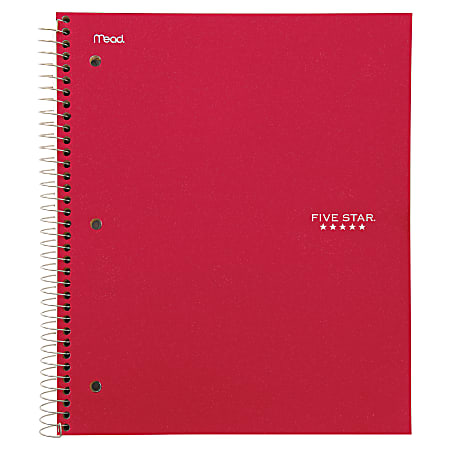 Five Star® Wirebound Notebook Plus Study App, 3 Subject, College Ruled, 8 1/2" x 11", Fire Red