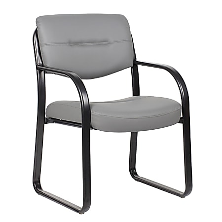 Boss Office Products Leather Mid-Back Guest Chair, Gray