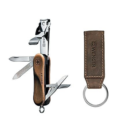 Wenger® Swiss Army Knife EvoWood Nail Clip 580 Key Chain Combo, Brown